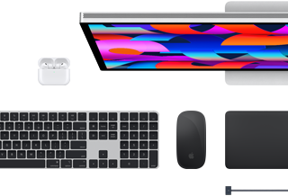 Acessórios para Mac: AirPods, Studio Display, Magic Keyboard, Magic Mouse, Magic Trackpad, cabo para recarga MagSafe