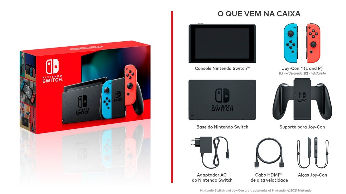 Nintendo Switch 32GB HAC-001-01 1 Controle Joy-Con - Vermelho e