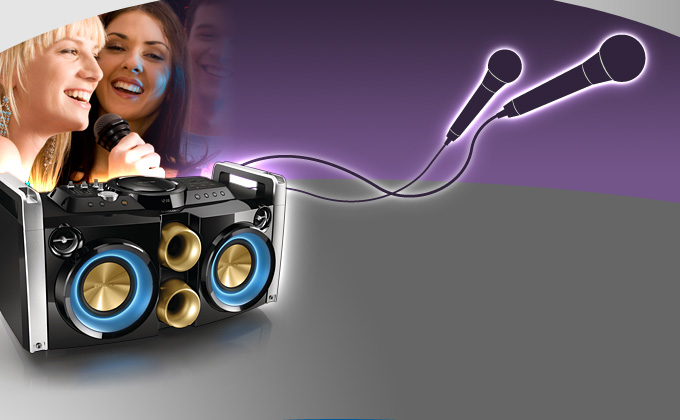 mini system com entrada para dois microfones