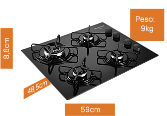 Cooktop Brastemp Ative | Largura: 59cm | Altura: 8,6cm | Profundidade: 48,5cm | Peso: 9kg