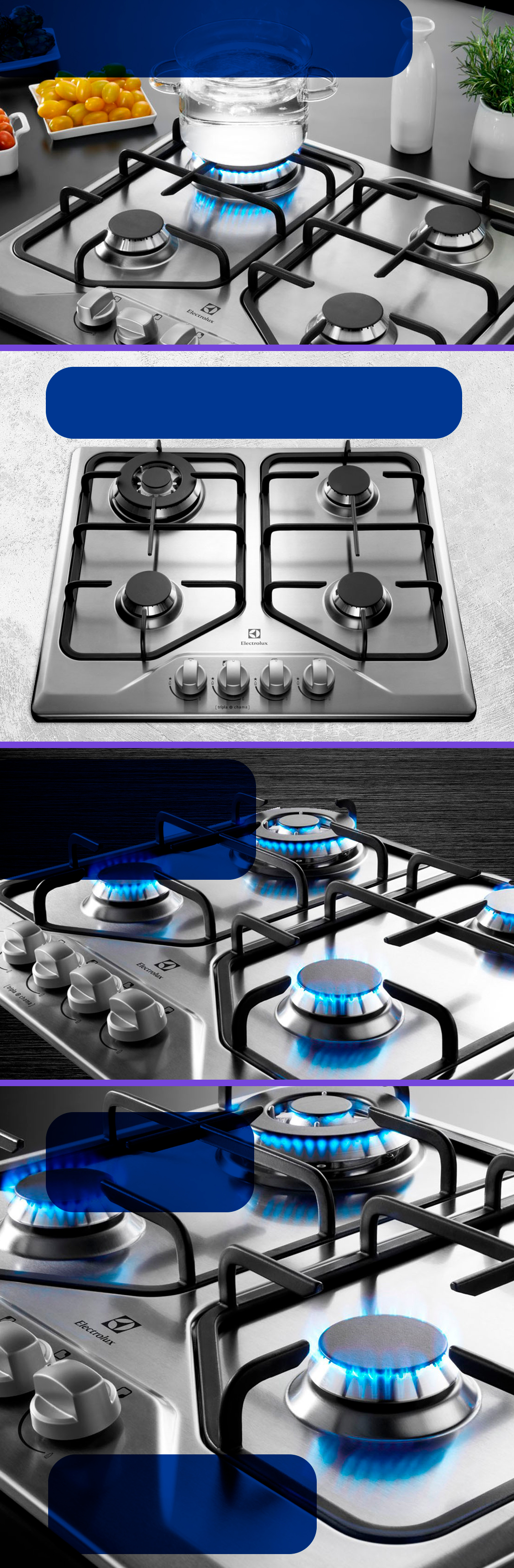 Cooktop 4 Bocas À Gás Electrolux Gt60x Bivolt Inox - Cooktop 4