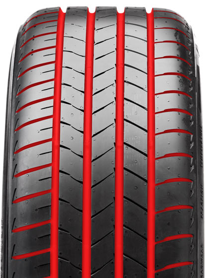 Sulcos longitudinais na banda e transversais no ombro