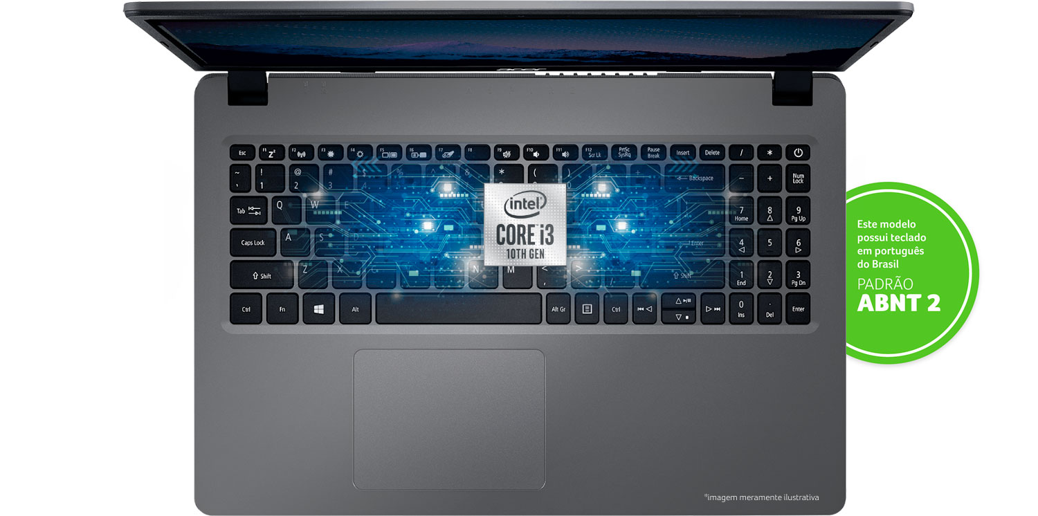 Notebook A315-56-34A9 e selo Intel® Core™ i3