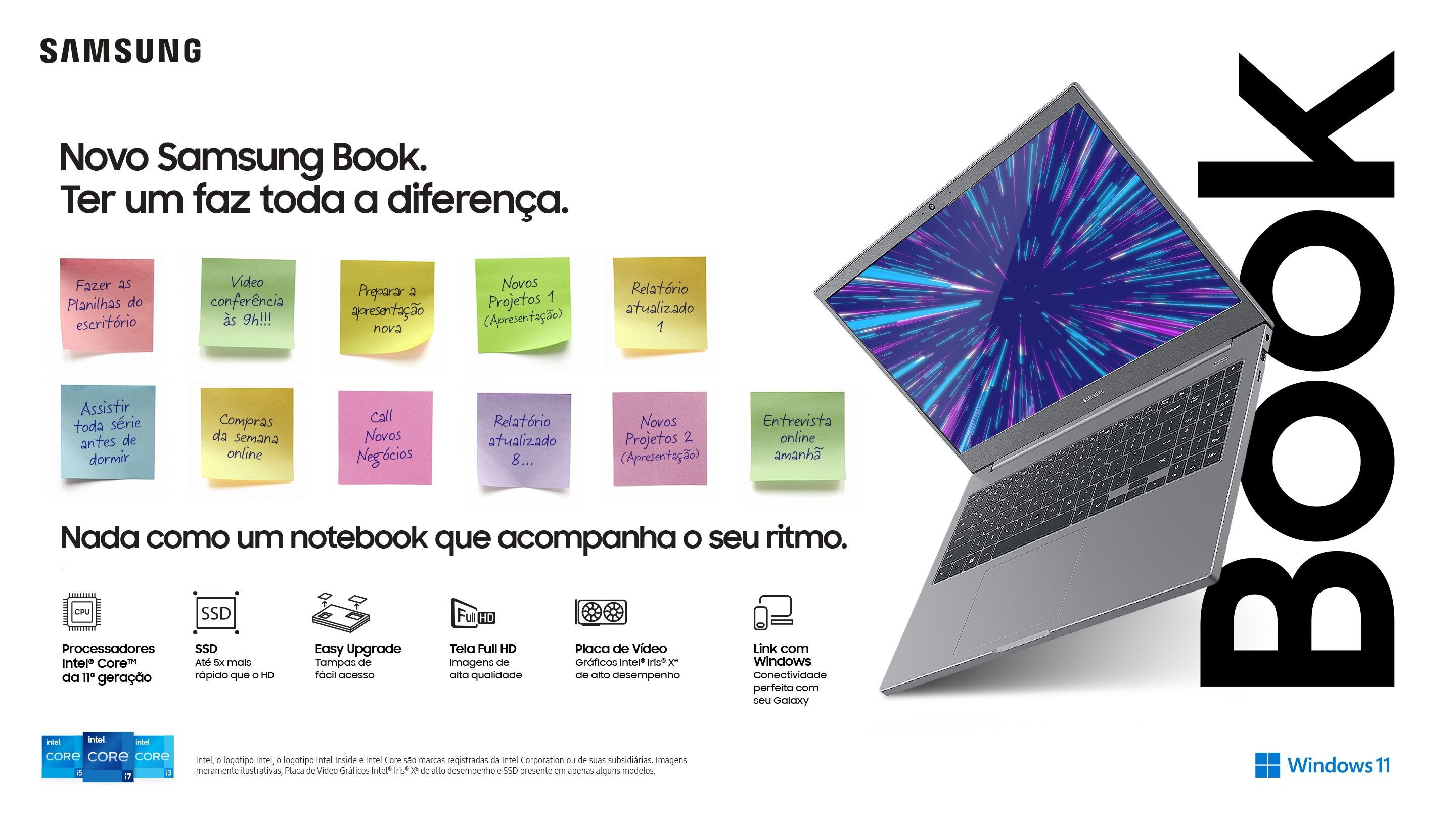 Notebook Samsung Book Intel Core i7-1165G7 Windows 11 Home, 8GB