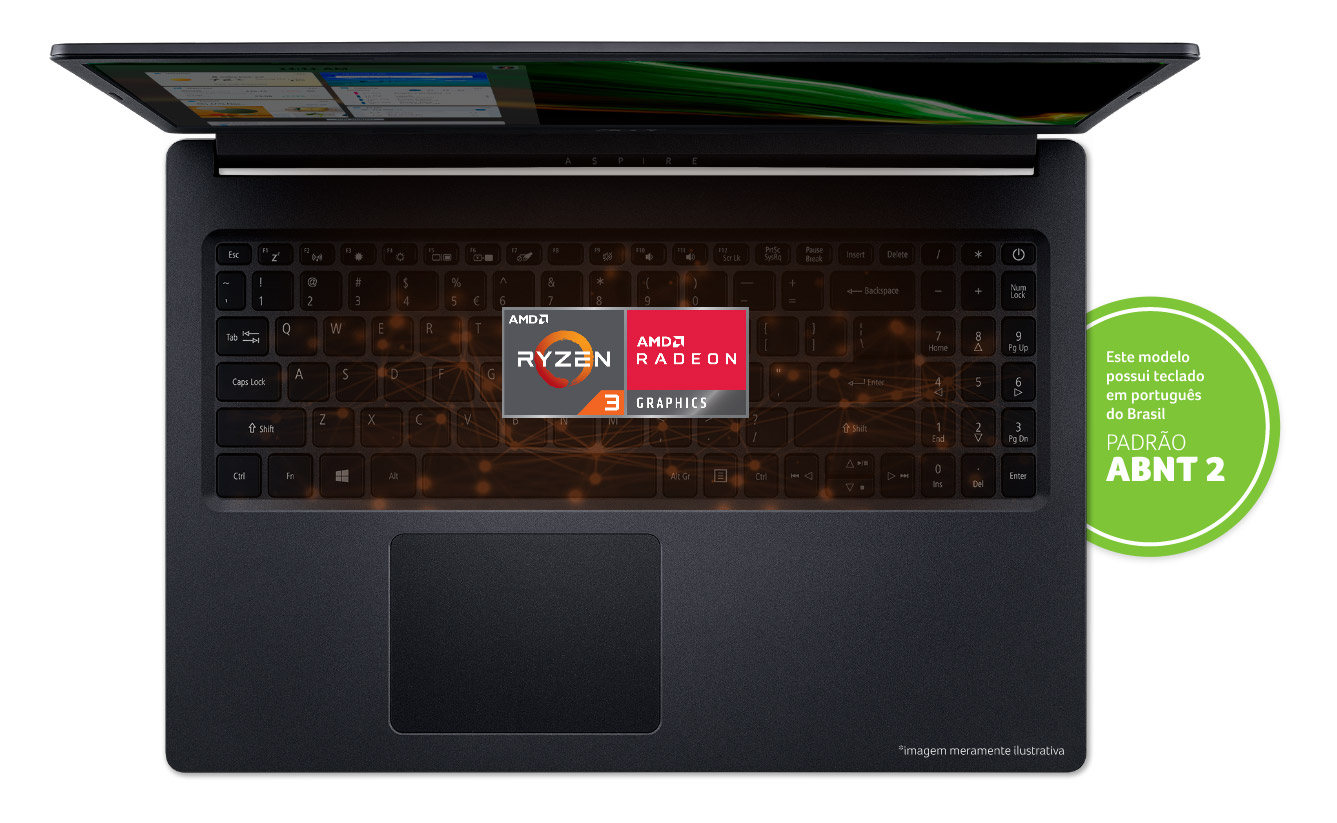 Notebook A315-23-R5DQ e selo AMD