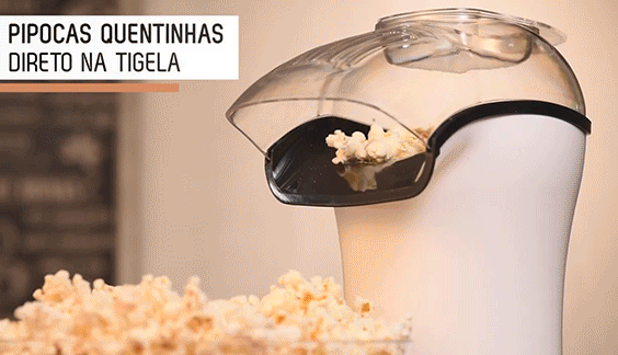 PIPOCA PRONTA EM MENOS DE 3 MINUTOS. Você nem escolheu o filme e a sua pipoca já está pronta! Basta colocar o milho e ligar o aparelho: em menos de 3 minutos, a pipoca está pronta e quentinha.