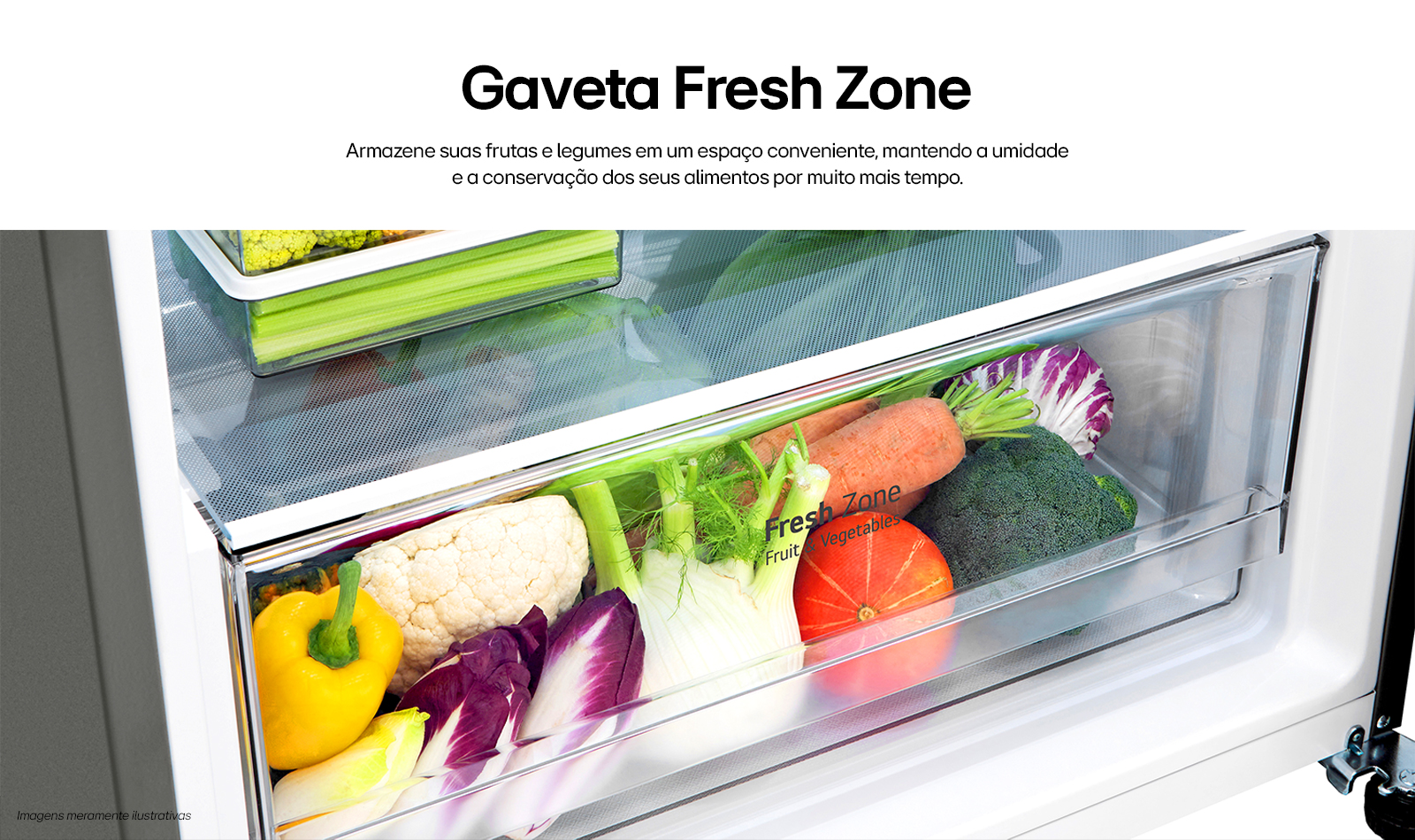 três images dos detalhes da geladeira, mostrando seu acabamento, cores e acabamento
