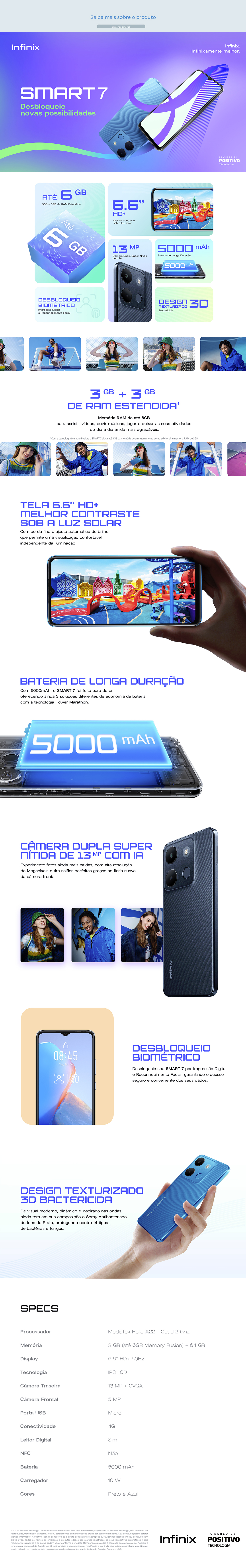 Smartphone Infinix Smart 7 64GB Azul 4G MediaTek 3GB RAM 6,6