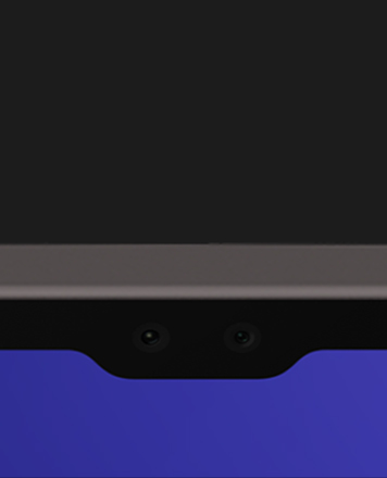Close-up of Galaxy Tab S9 Ultra's camera system on the front, showcasing the 12 MP Front Wide and 12 MP Front Ultra Wide.