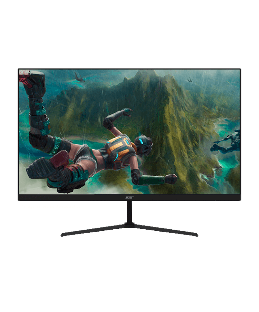 Monitor Acer com imagem de jogo com paraquedista na tela.