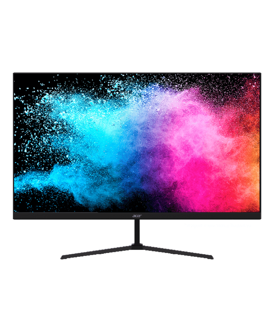 Monitor Acer com fumaça de explosão de cores na tela.