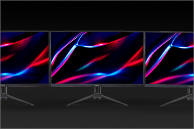 3 monitores acer lado a lado, ilustrando a tecnologia ZeroFrame.