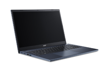 Notebook Acer Aspire 3 visto de frente e à direita com imagem abstrata em azul, verde e laranja na tela.