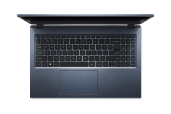 Notebook Acer Aspire 3 visto de cima com imagem abstrata em azul, verde e laranja na tela.