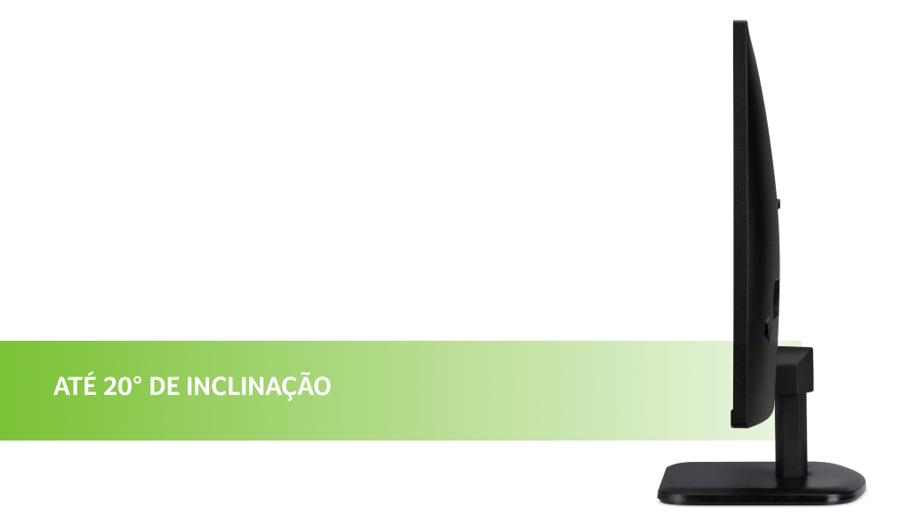Monitor Acer visto lateralmente, indicando ângulos de inclinação de até 15 graus.