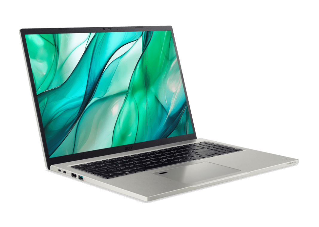 Notebook Aspire Vero visto de frente e à direita.