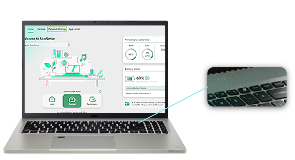 Notebook Swift Go com imagem ilustrando o aplicativo AcerSense na tela.