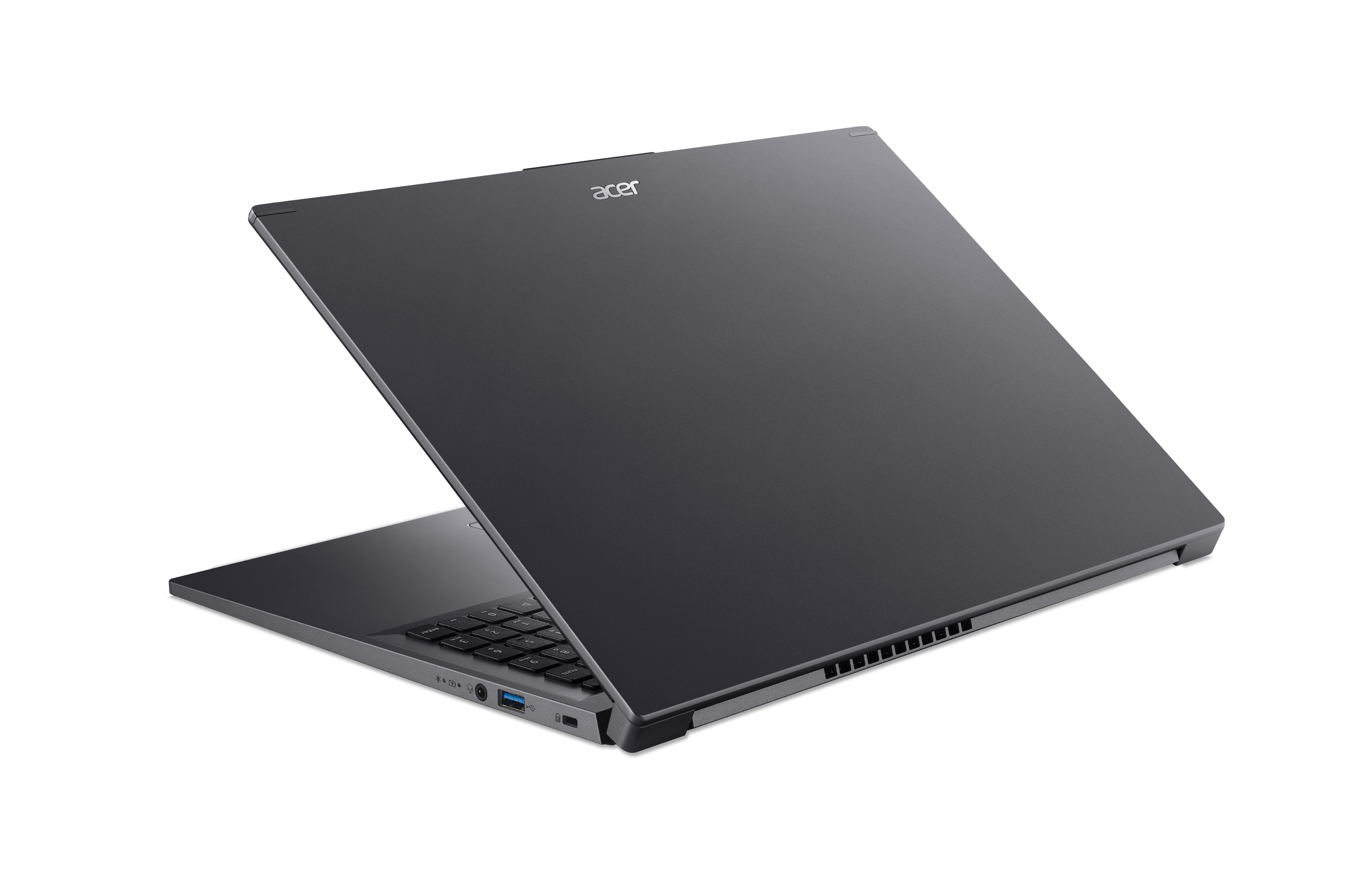 Notebook Acer Aspire 5 de frente com imagem abstrata na tela nas cor azul.