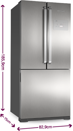 Dimesões do Refrigerador Side Inverse: Altura: 185,9cm , Largura: 82,9cm , Comprimento: 75cm e Peso: 540l