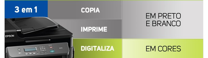 3 em 1 - Copia, imprime, digitaliza, em preto e branco e em cores